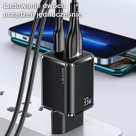 USAMS Ładowarka Sieciowa USB-C / USB / 33W Fast Charge (Czarny)